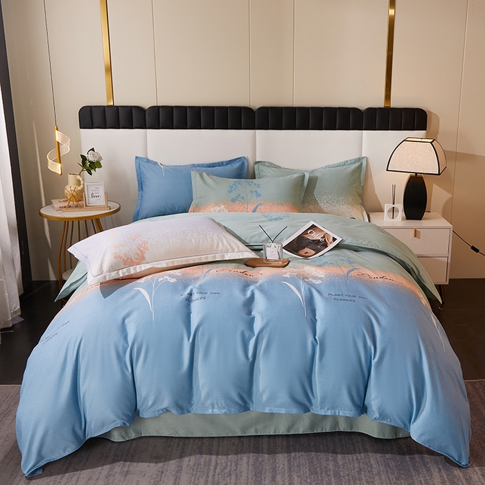 91家纺网 家纺一手货源 找家纺 馨雅家纺 2025新款全棉纯棉磨毛系列四件套 粒粒-蓝