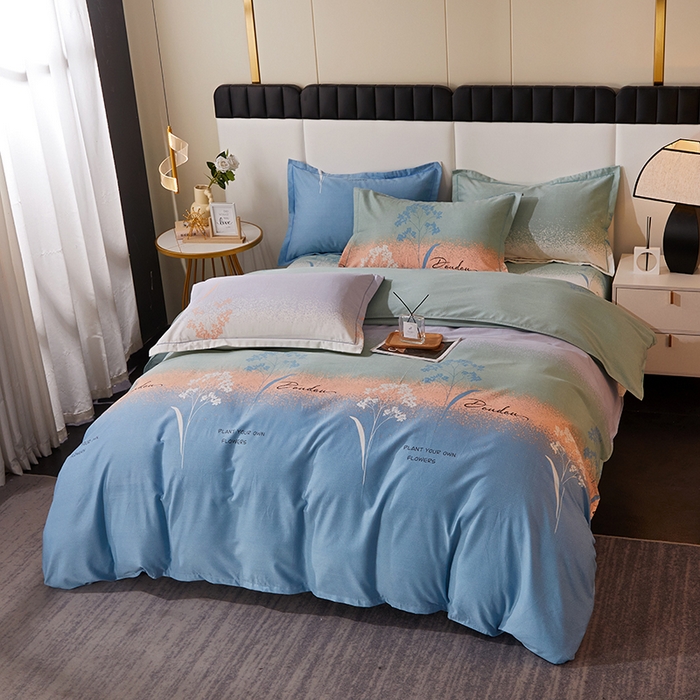 91家纺网 家纺一手货源 找家纺 馨雅家纺 2025新款全棉纯棉磨毛系列四件套 粒粒-蓝