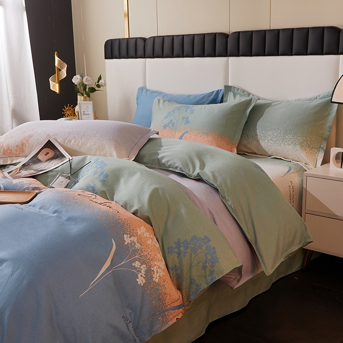 91家纺网 家纺一手货源 找家纺 馨雅家纺 2025新款全棉纯棉磨毛系列四件套 粒粒-蓝