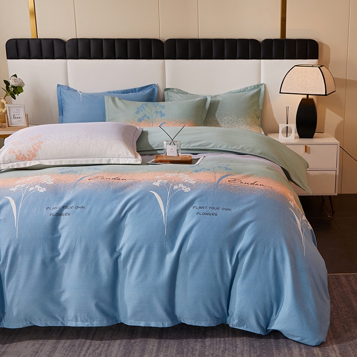 91家纺网 家纺一手货源 找家纺 馨雅家纺 2025新款全棉纯棉磨毛系列四件套 粒粒-蓝