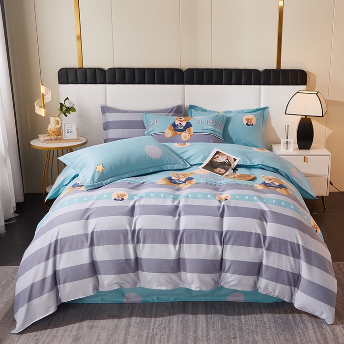 91家纺网 家纺一手货源 找家纺 馨雅家纺 2025新款全棉纯棉磨毛系列四件套 托尼小熊-蓝