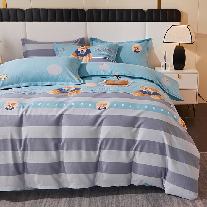 91家纺网 家纺一手货源 找家纺 馨雅家纺 2025新款全棉纯棉磨毛系列四件套 托尼小熊-蓝