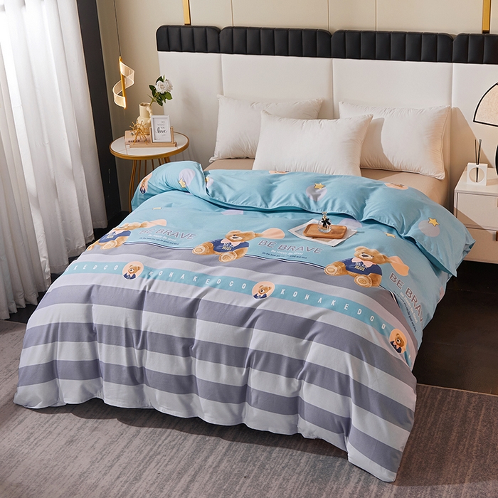 91家纺网 家纺一手货源 找家纺 馨雅家纺 2025新款全棉纯棉磨毛系列四件套 托尼小熊-蓝