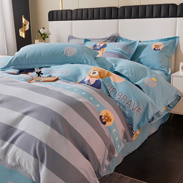 91家纺网 家纺一手货源 找家纺 馨雅家纺 2025新款全棉纯棉磨毛系列四件套 托尼小熊-蓝