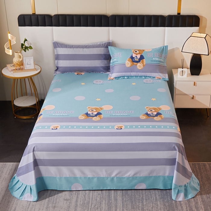 91家纺网 家纺一手货源 找家纺 馨雅家纺 2025新款全棉纯棉磨毛系列四件套 托尼小熊-蓝