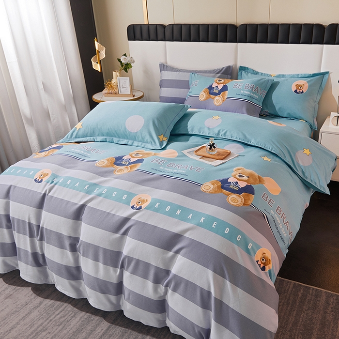 91家纺网 家纺一手货源 找家纺 馨雅家纺 2025新款全棉纯棉磨毛系列四件套 托尼小熊-蓝