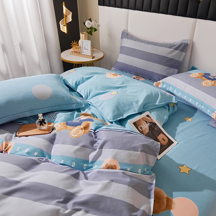 91家纺网 家纺一手货源 找家纺 馨雅家纺 2025新款全棉纯棉磨毛系列四件套 托尼小熊-蓝