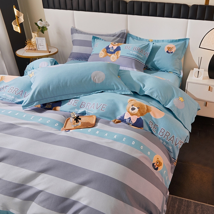 91家纺网 家纺一手货源 找家纺 馨雅家纺 2025新款全棉纯棉磨毛系列四件套 托尼小熊-蓝