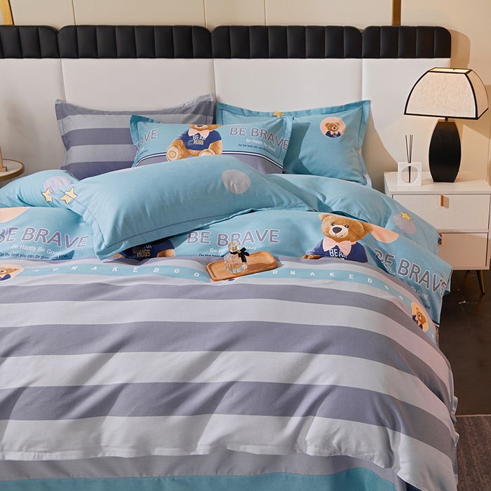 91家纺网 家纺一手货源 找家纺 馨雅家纺 2025新款全棉纯棉磨毛系列四件套 托尼小熊-蓝