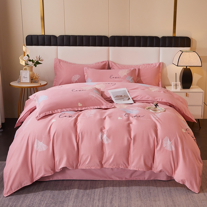 91家纺网 家纺一手货源 找家纺 馨雅家纺 2025新款全棉纯棉磨毛系列四件套 法香银杏-粉