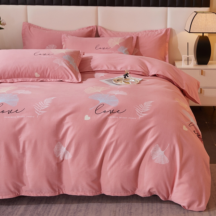 91家纺网 家纺一手货源 找家纺 馨雅家纺 2025新款全棉纯棉磨毛系列四件套 法香银杏-粉