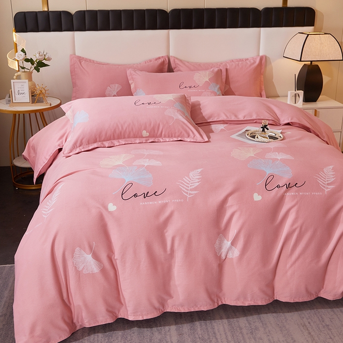 91家纺网 家纺一手货源 找家纺 馨雅家纺 2025新款全棉纯棉磨毛系列四件套 法香银杏-粉