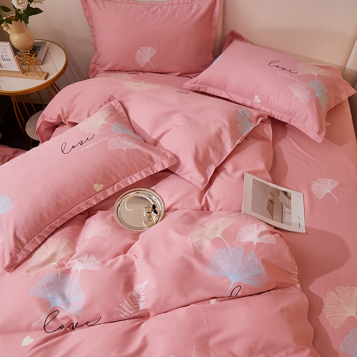 91家纺网 家纺一手货源 找家纺 馨雅家纺 2025新款全棉纯棉磨毛系列四件套 法香银杏-粉