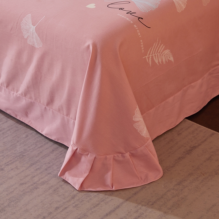 91家纺网 家纺一手货源 找家纺 馨雅家纺 2025新款全棉纯棉磨毛系列四件套 法香银杏-粉