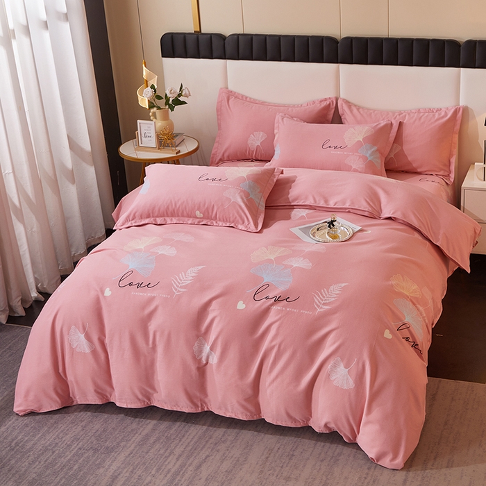 91家纺网 家纺一手货源 找家纺 馨雅家纺 2025新款全棉纯棉磨毛系列四件套 法香银杏-粉