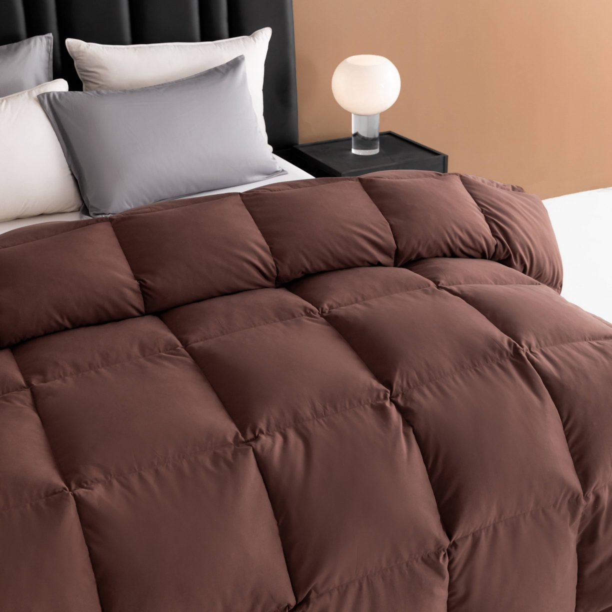 91家纺网 家纺一手货源 找家纺 圣梦莱羽绒家纺 2025款新品跨境出海外贸专供羽绒被（订单）可定制填充重量（gsm） 咖啡色