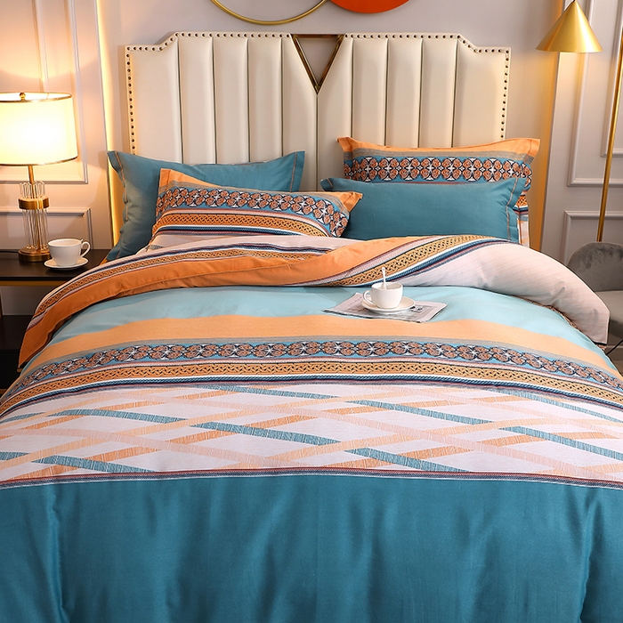 91家纺网 家纺一手货源 找家纺 馨雅家纺 2025新款全棉纯棉磨毛系列四件套 奥斯汀-桔