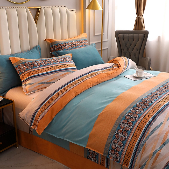 91家纺网 家纺一手货源 找家纺 馨雅家纺 2025新款全棉纯棉磨毛系列四件套 奥斯汀-桔