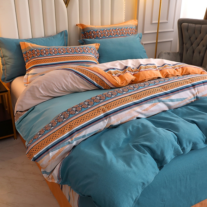 91家纺网 家纺一手货源 找家纺 馨雅家纺 2025新款全棉纯棉磨毛系列四件套 奥斯汀-桔