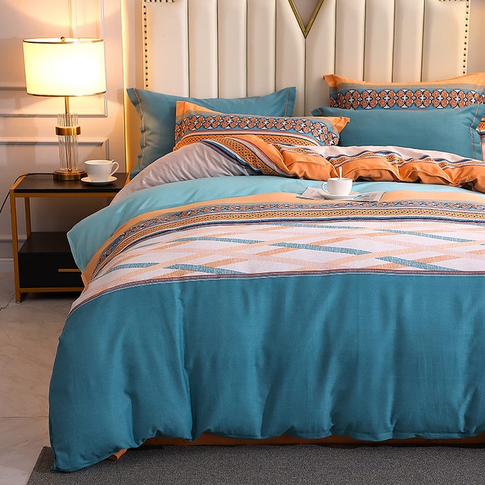 91家纺网 家纺一手货源 找家纺 馨雅家纺 2025新款全棉纯棉磨毛系列四件套 奥斯汀-桔