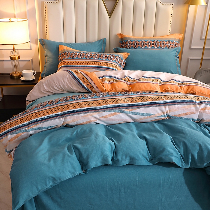 91家纺网 家纺一手货源 找家纺 馨雅家纺 2025新款全棉纯棉磨毛系列四件套 奥斯汀-桔