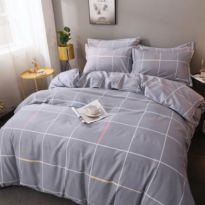 91家纺网 家纺一手货源 找家纺 馨雅家纺 2025新款全棉纯棉磨毛系列四件套 菲格-灰