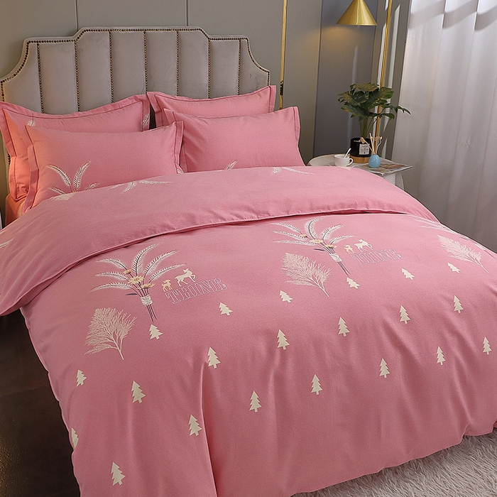 91家纺网 家纺一手货源 找家纺 馨雅家纺 2025新款全棉纯棉磨毛系列四件套 奇异花园-粉