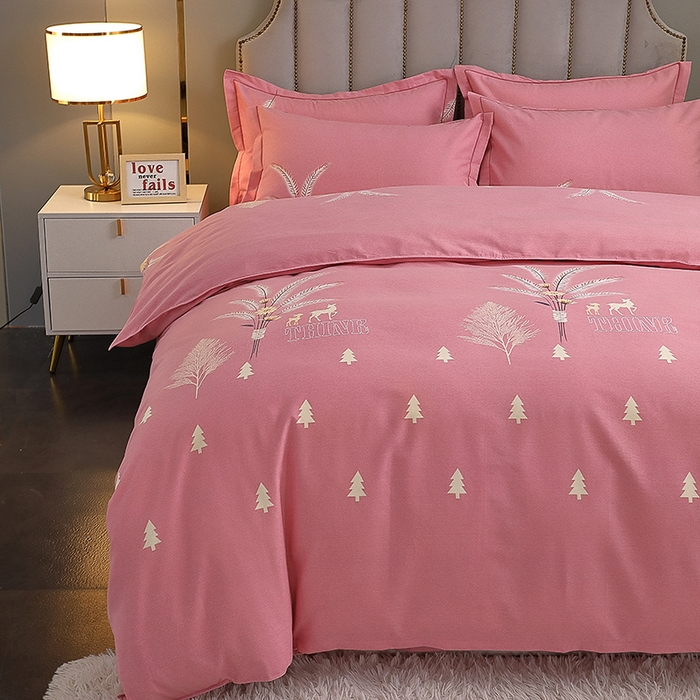 91家纺网 家纺一手货源 找家纺 馨雅家纺 2025新款全棉纯棉磨毛系列四件套 奇异花园-粉