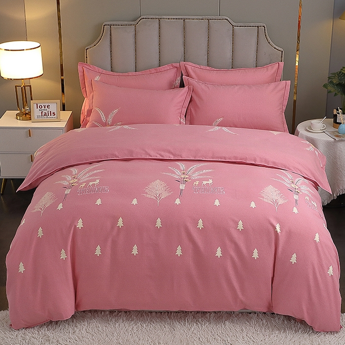 91家纺网 家纺一手货源 找家纺 馨雅家纺 2025新款全棉纯棉磨毛系列四件套 奇异花园-粉