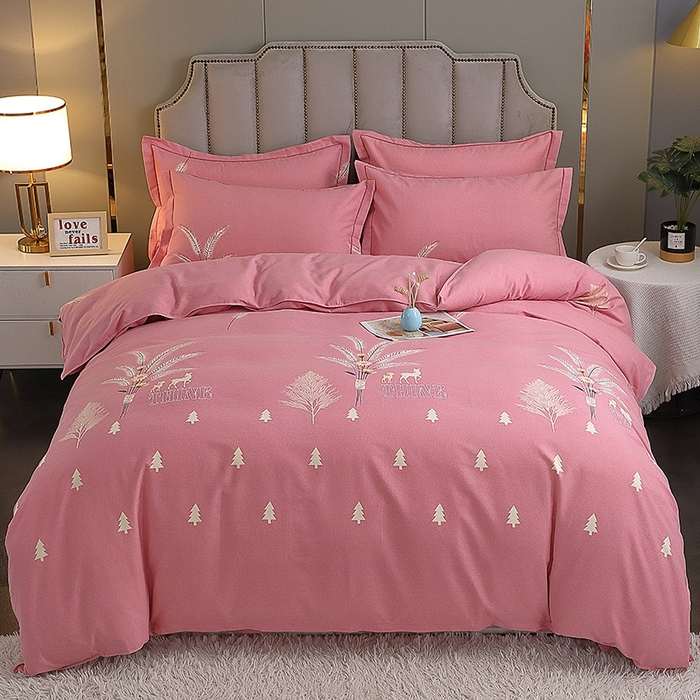 91家纺网 家纺一手货源 找家纺 馨雅家纺 2025新款全棉纯棉磨毛系列四件套 奇异花园-粉