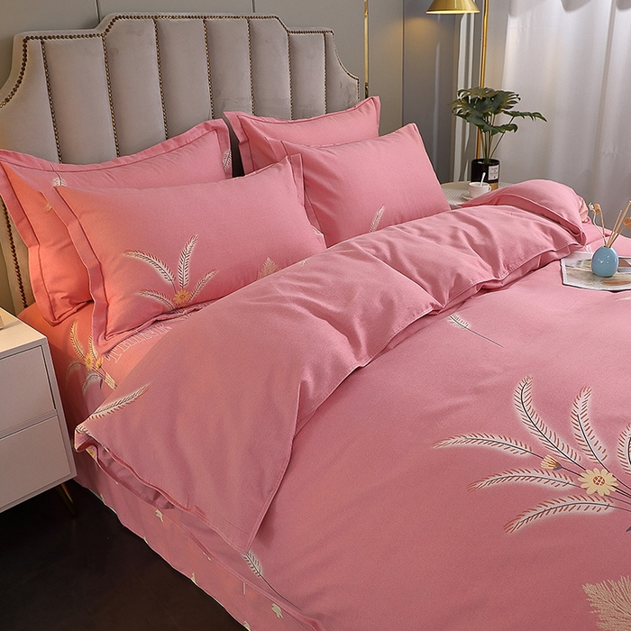 91家纺网 家纺一手货源 找家纺 馨雅家纺 2025新款全棉纯棉磨毛系列四件套 奇异花园-粉