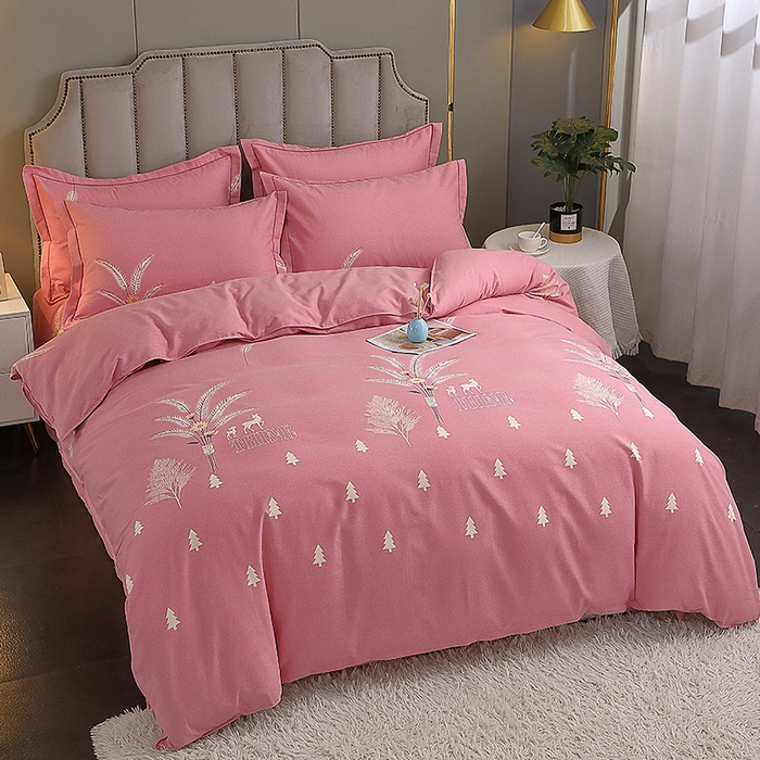 91家纺网 家纺一手货源 找家纺 馨雅家纺 2025新款全棉纯棉磨毛系列四件套 奇异花园-粉