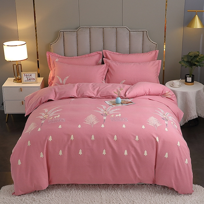 91家纺网 家纺一手货源 找家纺 馨雅家纺 2025新款全棉纯棉磨毛系列四件套 奇异花园-粉