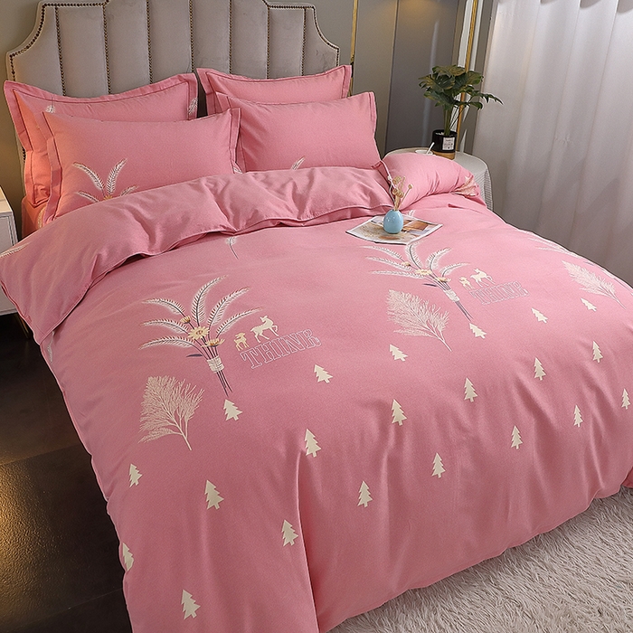 91家纺网 家纺一手货源 找家纺 馨雅家纺 2025新款全棉纯棉磨毛系列四件套 奇异花园-粉