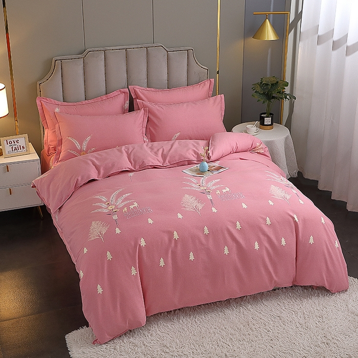 91家纺网 家纺一手货源 找家纺 馨雅家纺 2025新款全棉纯棉磨毛系列四件套 奇异花园-粉