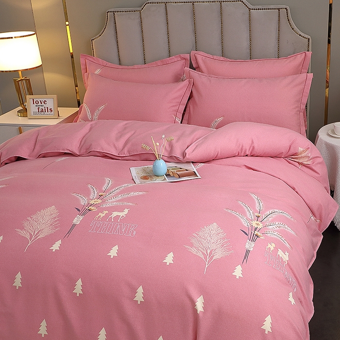 91家纺网 家纺一手货源 找家纺 馨雅家纺 2025新款全棉纯棉磨毛系列四件套 奇异花园-粉