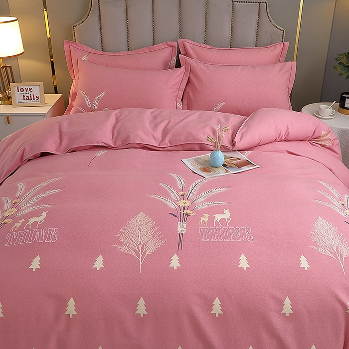 91家纺网 家纺一手货源 找家纺 馨雅家纺 2025新款全棉纯棉磨毛系列四件套 奇异花园-粉