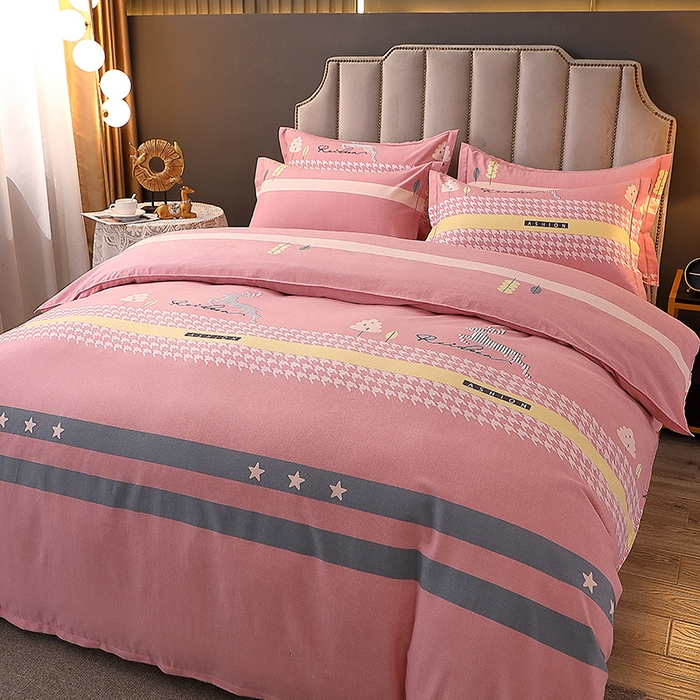 91家纺网 家纺一手货源 找家纺 馨雅家纺 2025新款全棉纯棉磨毛系列四件套 伊拉小镇-粉