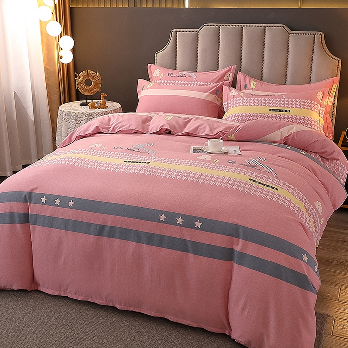 91家纺网 家纺一手货源 找家纺 馨雅家纺 2025新款全棉纯棉磨毛系列四件套 伊拉小镇-粉