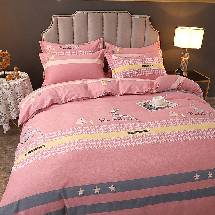 91家纺网 家纺一手货源 找家纺 馨雅家纺 2025新款全棉纯棉磨毛系列四件套 伊拉小镇-粉