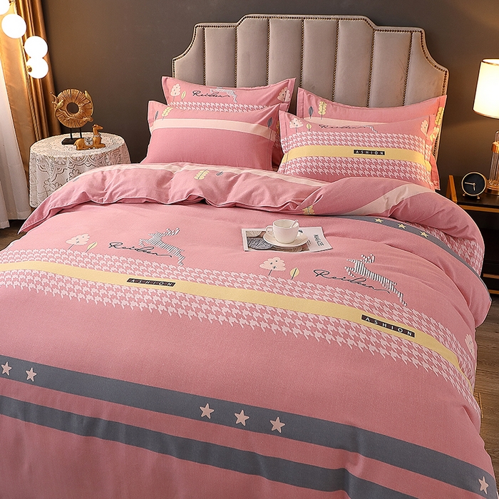 91家纺网 家纺一手货源 找家纺 馨雅家纺 2025新款全棉纯棉磨毛系列四件套 伊拉小镇-粉