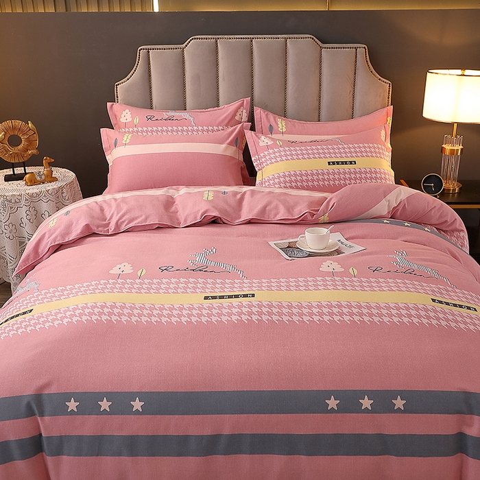 91家纺网 家纺一手货源 找家纺 馨雅家纺 2025新款全棉纯棉磨毛系列四件套 伊拉小镇-粉