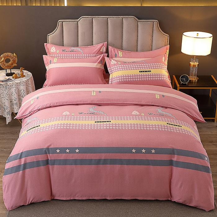 91家纺网 家纺一手货源 找家纺 馨雅家纺 2025新款全棉纯棉磨毛系列四件套 伊拉小镇-粉