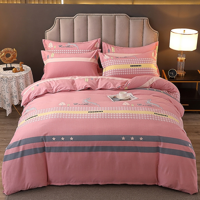 91家纺网 家纺一手货源 找家纺 馨雅家纺 2025新款全棉纯棉磨毛系列四件套 伊拉小镇-粉