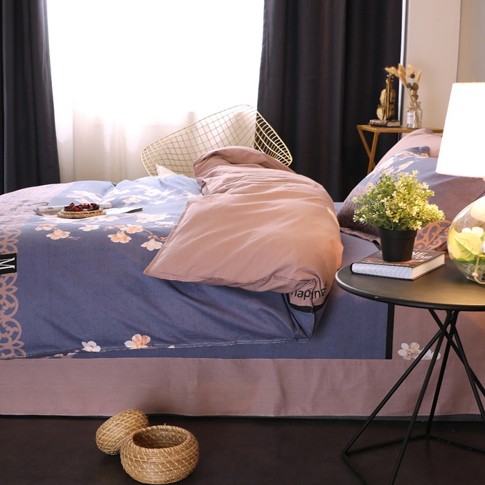 91家纺网 家纺一手货源 找家纺 馨雅家纺 2025新款全棉纯棉磨毛系列四件套 芳菲时光-蓝