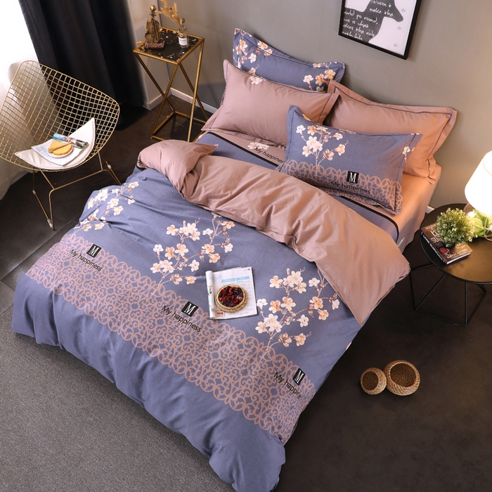 91家纺网 家纺一手货源 找家纺 馨雅家纺 2025新款全棉纯棉磨毛系列四件套 芳菲时光-蓝