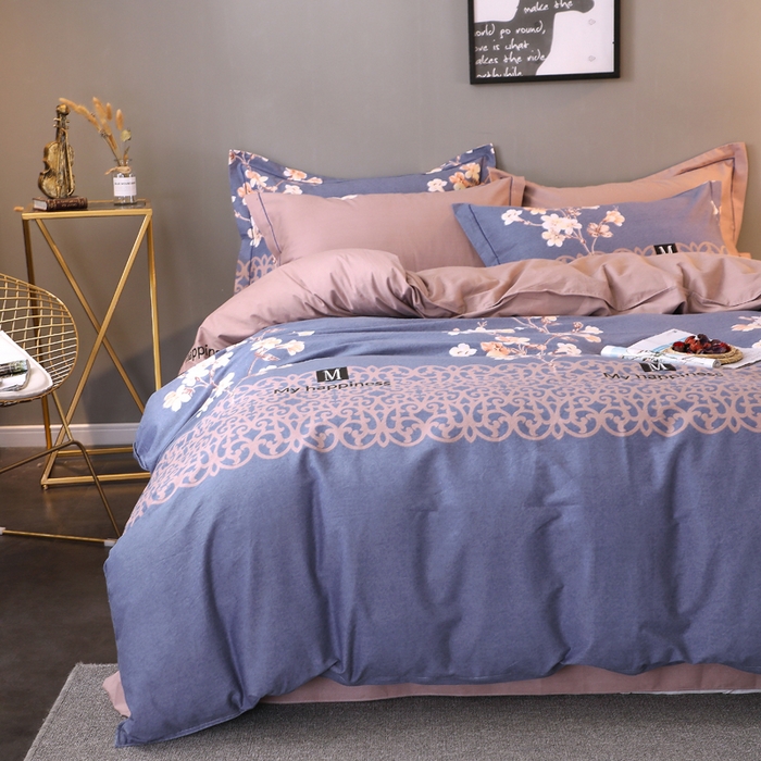 91家纺网 家纺一手货源 找家纺 馨雅家纺 2025新款全棉纯棉磨毛系列四件套 芳菲时光-蓝