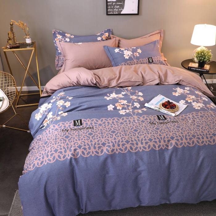 91家纺网 家纺一手货源 找家纺 馨雅家纺 2025新款全棉纯棉磨毛系列四件套 芳菲时光-蓝