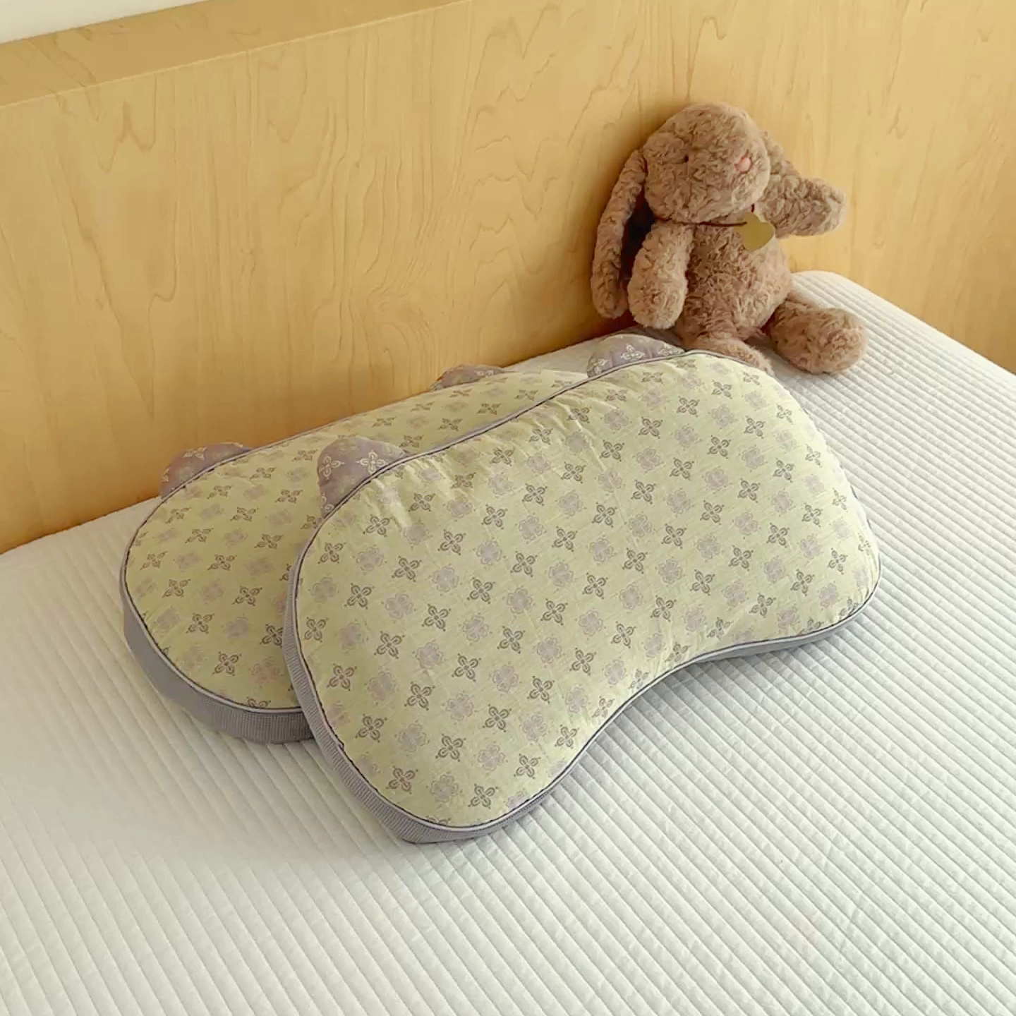 91家纺网 家纺一手货源 找家纺 麦肯锡 2025新款可爱猫耳碎花双层纱荞麦枕枕头枕芯 猫耳朵碎花双层纱荞麦枕-绿色