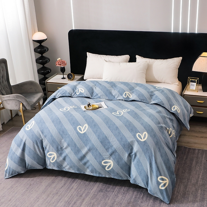 91家纺网 家纺一手货源 找家纺 馨雅家纺 2025新款全棉纯棉磨毛系列被套单品被套单件单被套 一心一意-蓝